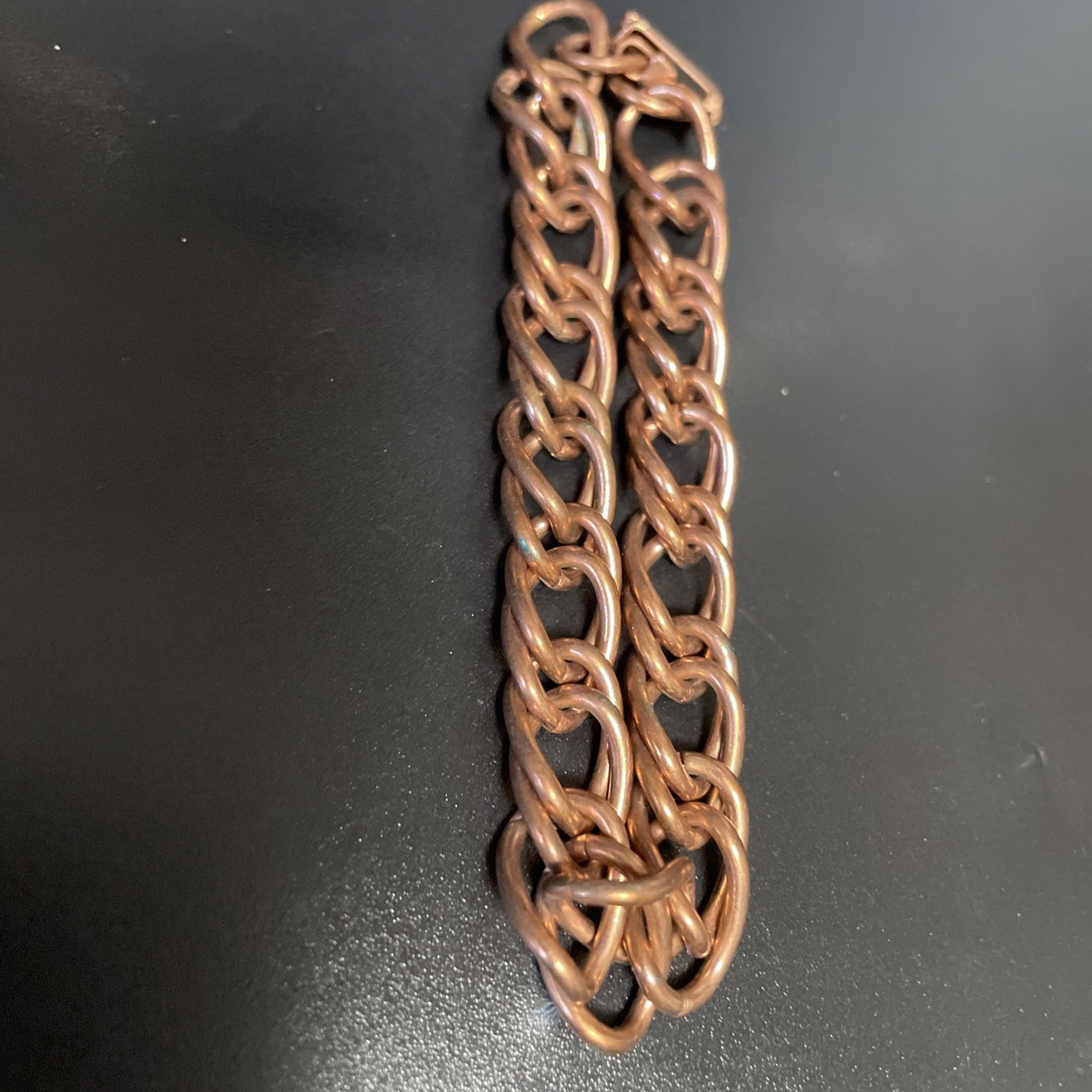 Copper Double Link Chain Link Bracelet 8” Signed Solid Copper Charm