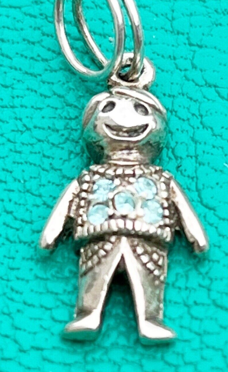 Little Boy Sterling Silver Charm 925 Pendant Blue Rhinestones Thailand Vintage