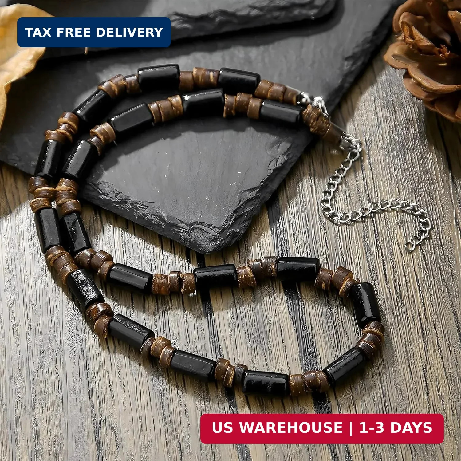 MIFYNN Surfer Necklace for Men Beaded Choker Necklace Puka Shell Necklaces Brown