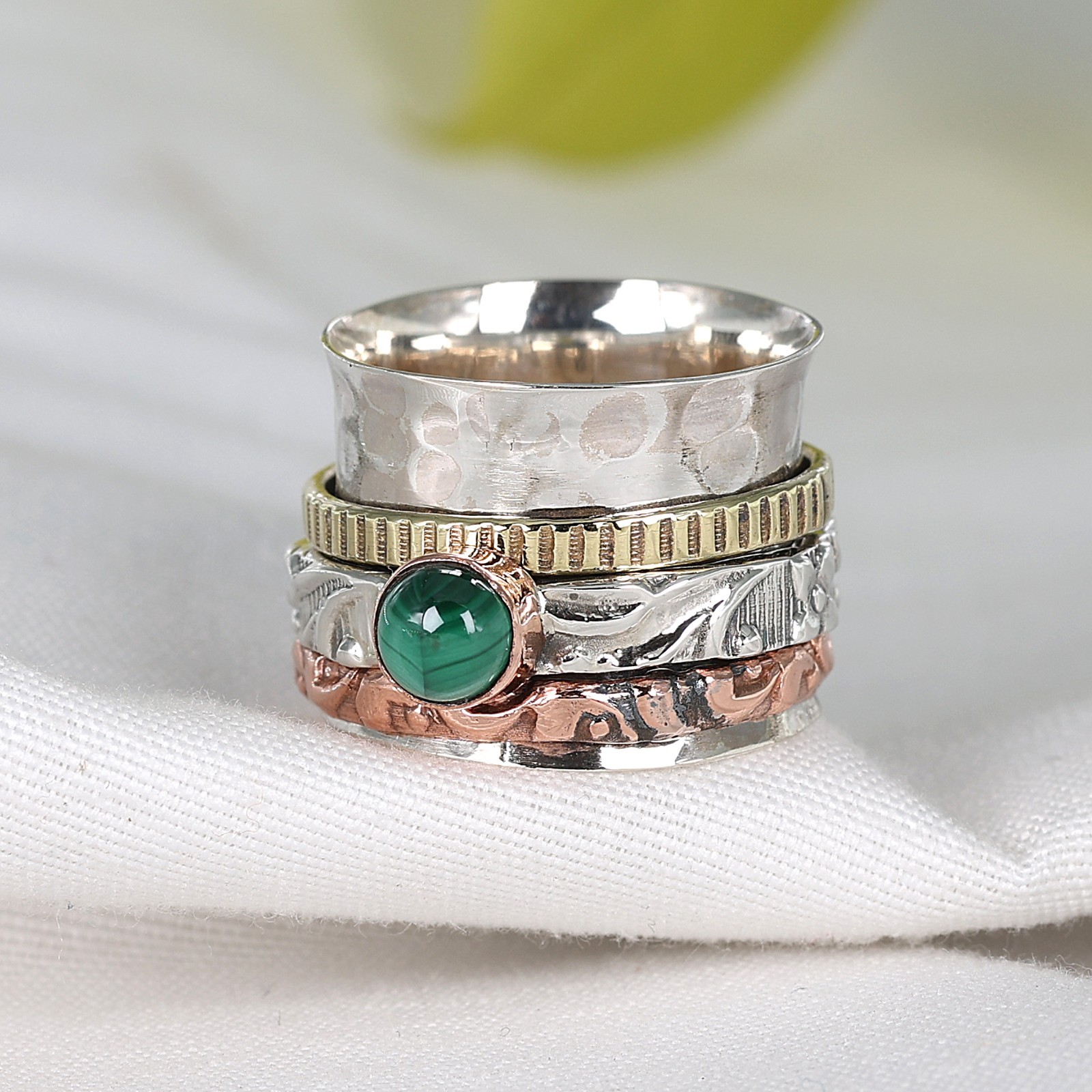 Malachite Gemstone Spinner Ring Handmade Fidget Jewelry ar8956