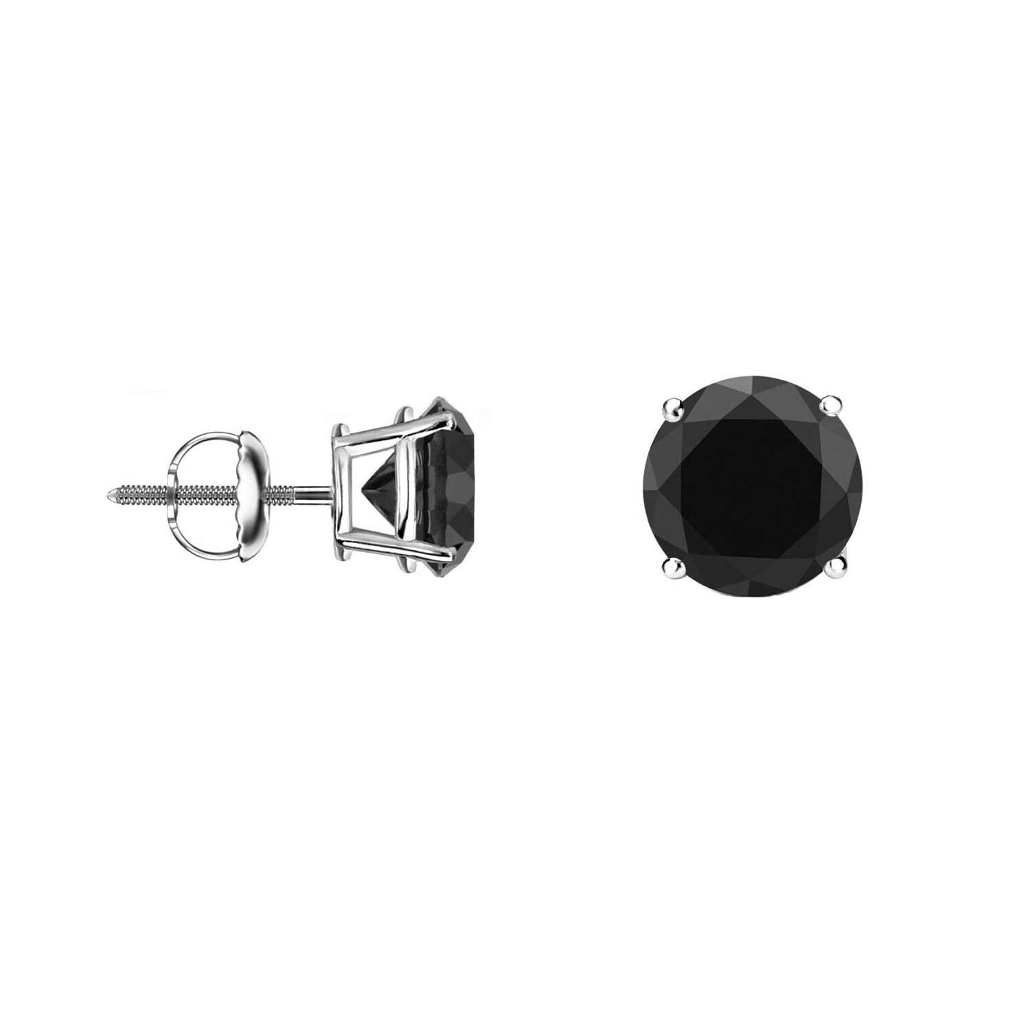 2 Ct Round Cut Black Earrings Studs Solid Real 950 Platinum Screw Back Basket