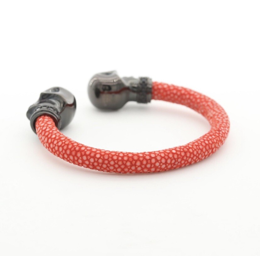 Cozmo Sterling Silver, Stingray, Ruby, and Black Cubic Zirconia Bangle Bracelet
