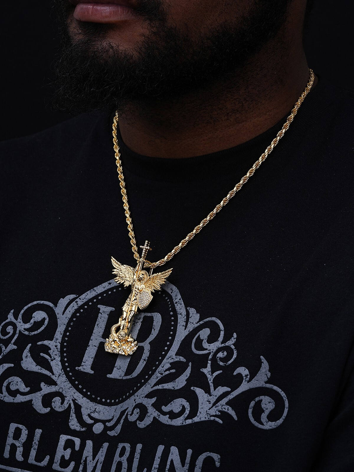 Real MOISSANITE Saint Michael Slaying Dragon Pendant 14k Gold Over 925 Silver
