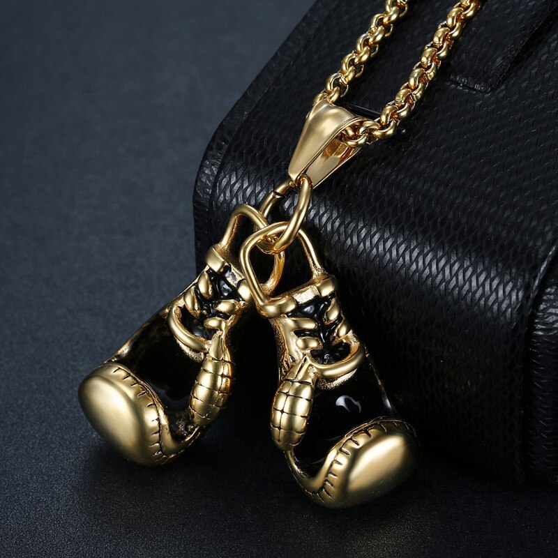 Hip-hop Men Punk Rock Personalized Stainless Steel Sport Gloves Pendant necklace