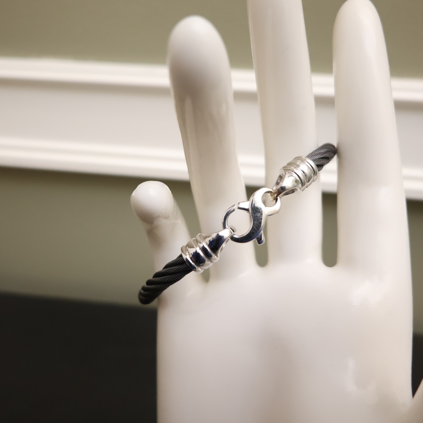 Edward Mirell bracelet titanium cable 925 sterling silver swirl and clasp 6.75in