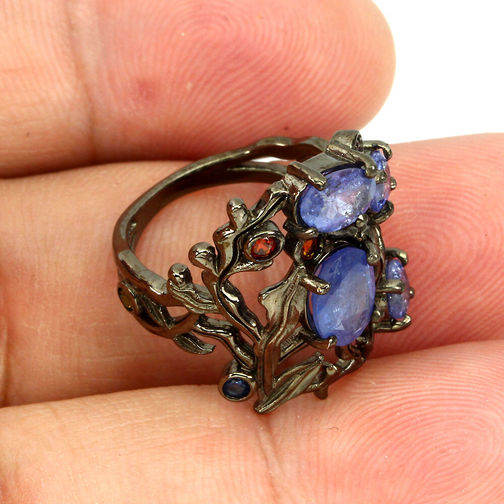 925 Sterling Silver Ring Oval Blue Tanzanite 8x6mm Natural Gemstone Jewelry