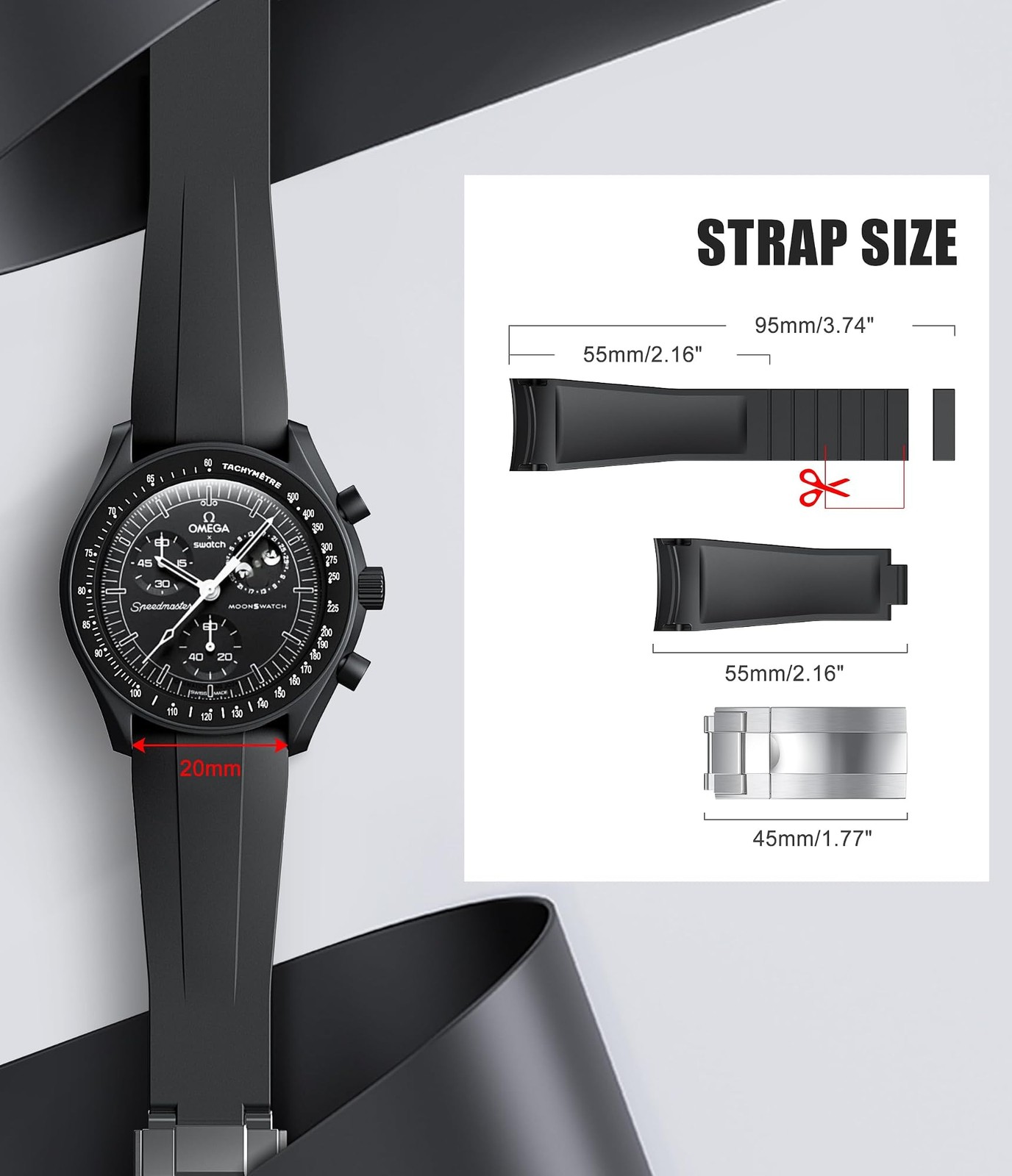 Strap for Moonswatch Watch,Cut to Size No Gap Silicone Strap for Omega X Swat…