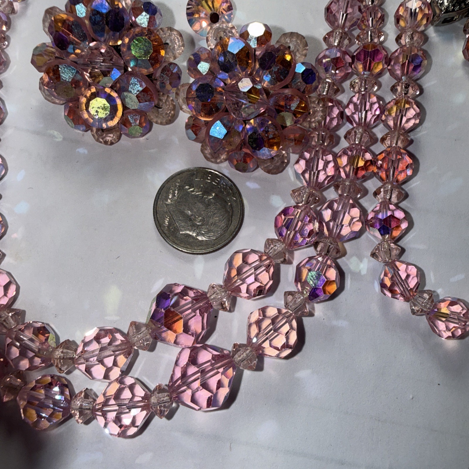 Necklace Bracelet Earrings Set Pink AB Crystal Vintage Marriage?