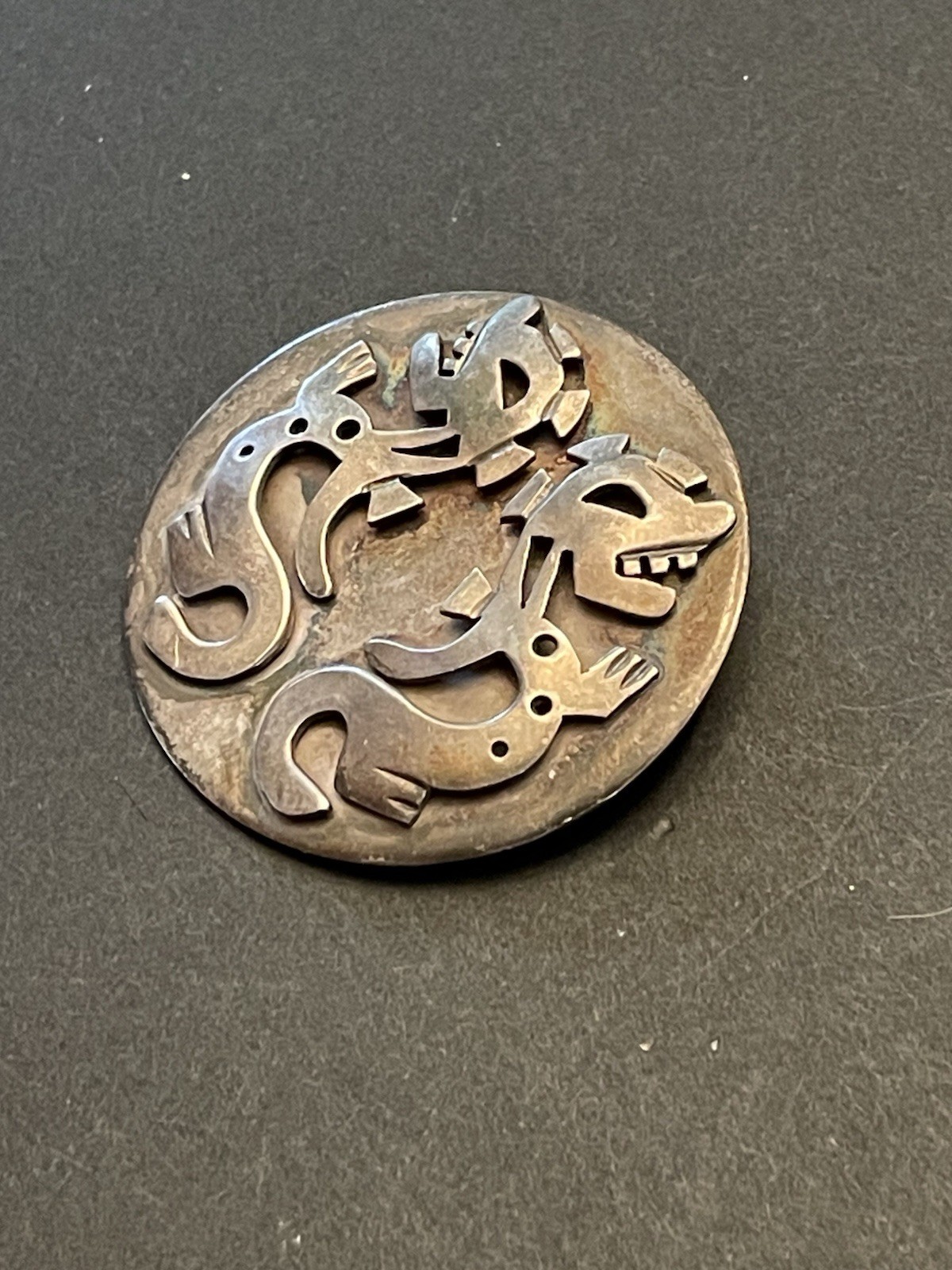 VTG Sterling Silver Mexican Brooch Quetzalcoatl Aztec Serpent Dragon