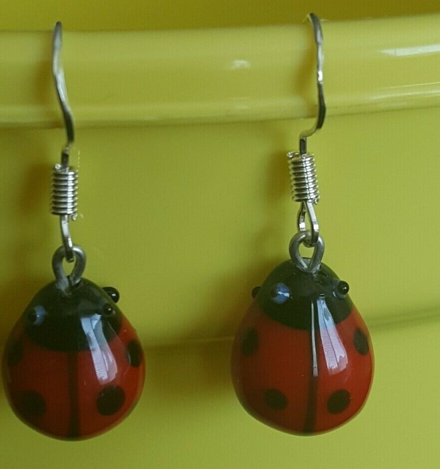 Handmade in USA. Cute Red Bug earrings – FREE SHIPPING IN USA