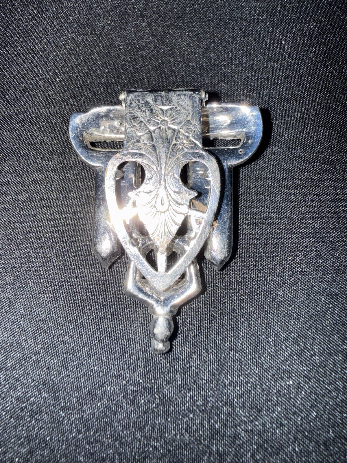 Vintage Art Deco Silver Tone Dress Clip w/ Clear Simulated Baguette Rhinestones
