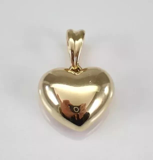 Vintage Puffy Heart Charm Women’s Pendant 14K Yellow Gold Plated Silver