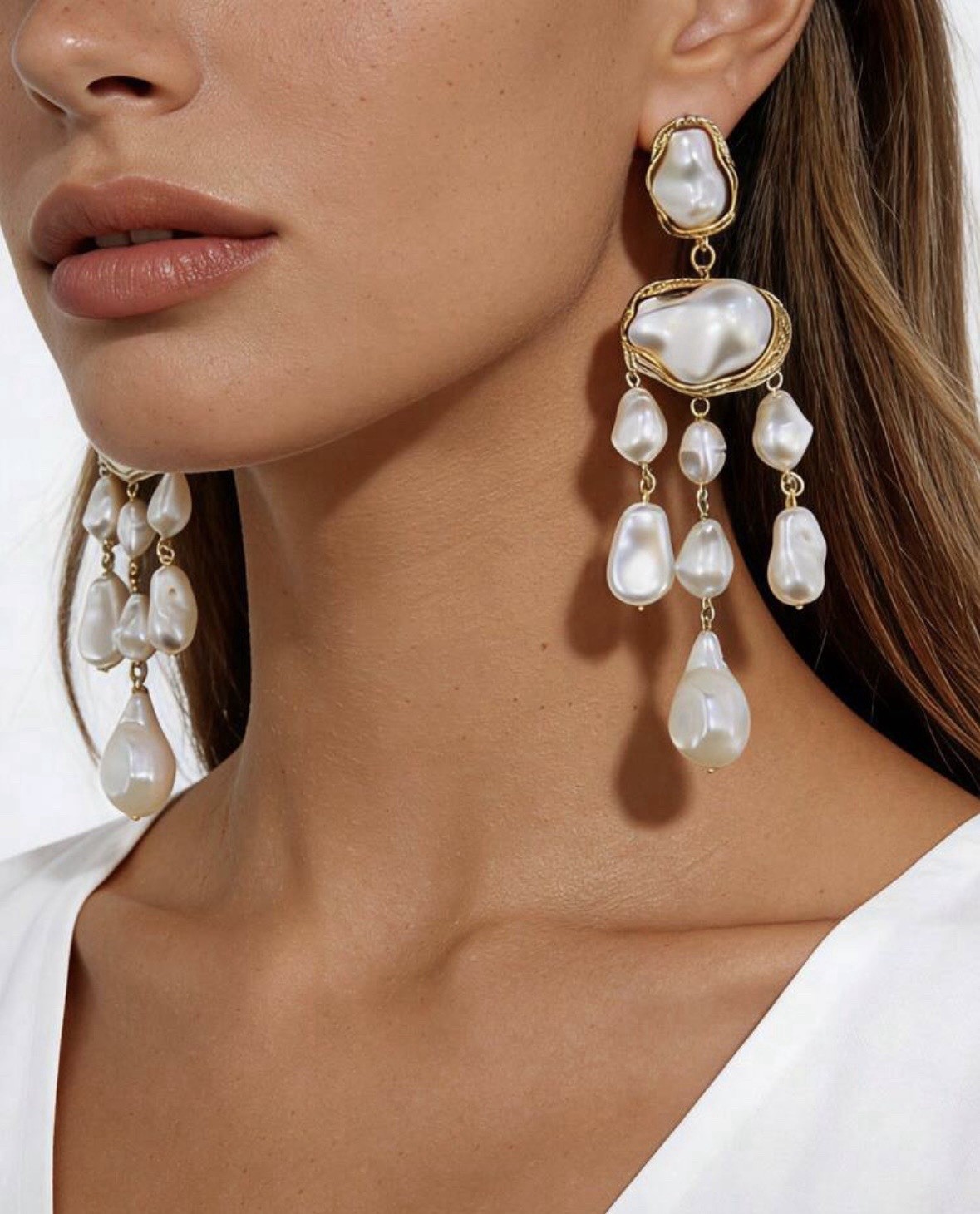 Pearl & Gold Chandelier Earrings