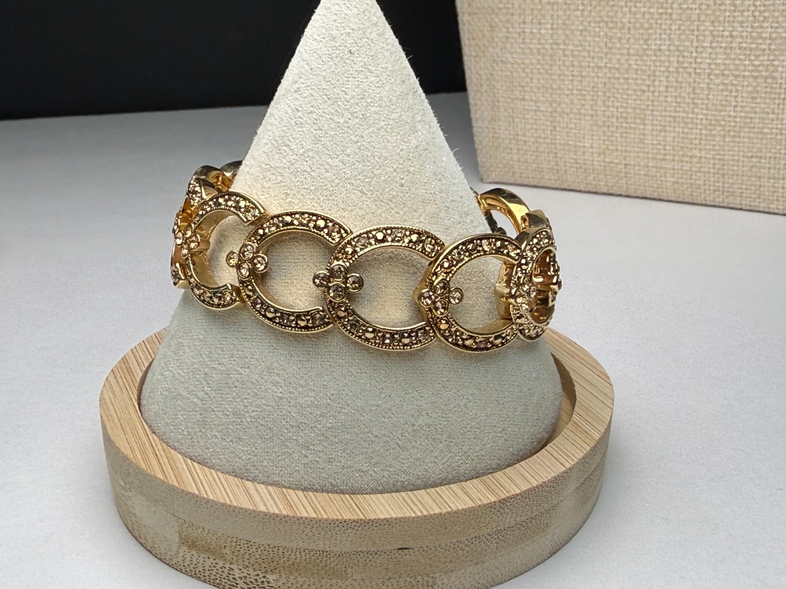 Vintage Signed Monet Horse Shoe Gold Tone Rhinestones Stretch Bracelets Lot (4)