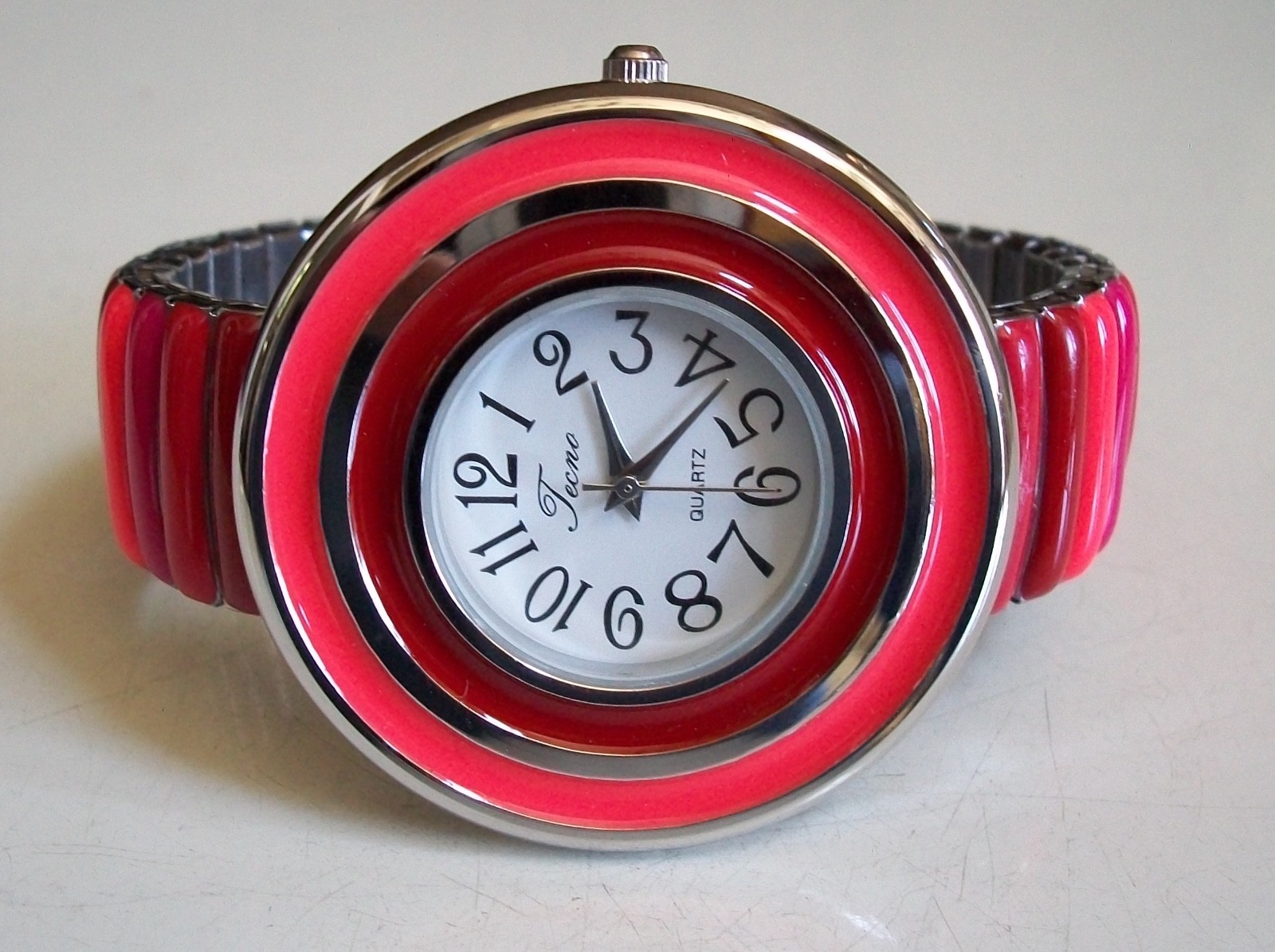 Tecno Women’s Number Dial Multicolor Stretch Band Fashion Dressy/Casual Watch