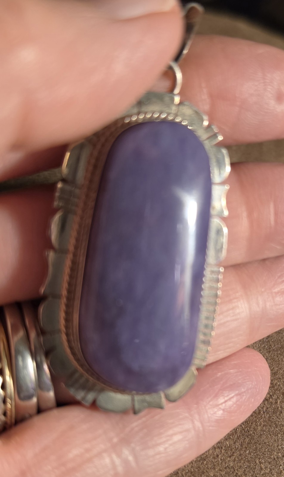 Beautiful Large Navajo Sterling Silver Sugilite Pendant by Kay Yazzie
