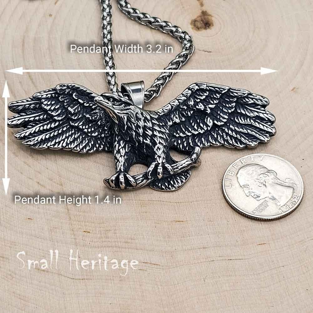 Large Eagle Necklace Heavy Stainless Steel Pendant with Chain Small Heritage
