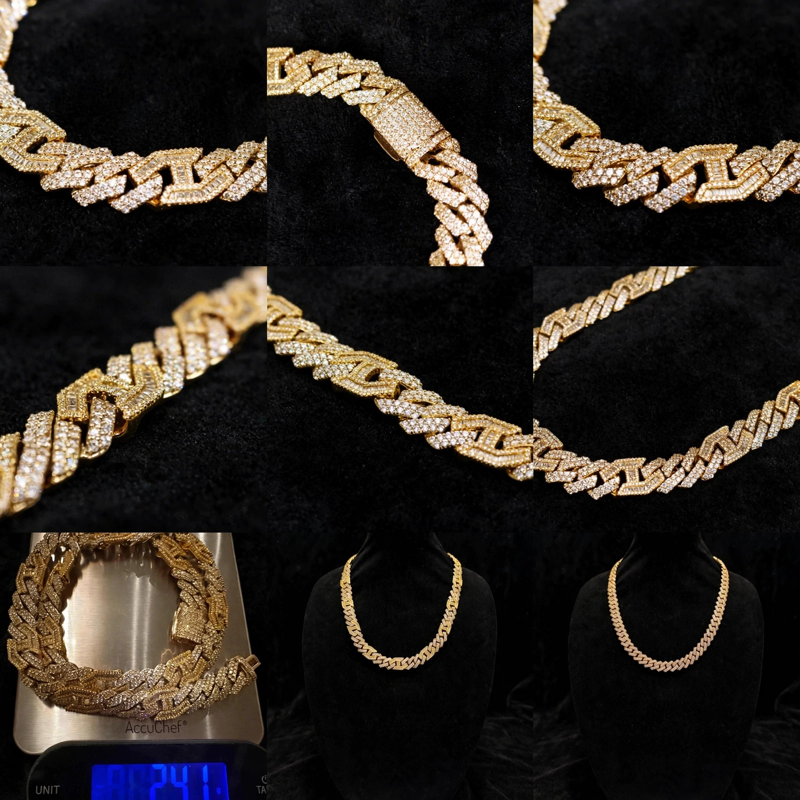 14k STAMPED 14mm FIGARUCCI Gold Chain Necklace 80.7ct Lab Sim VVS1 Diamond 241g+