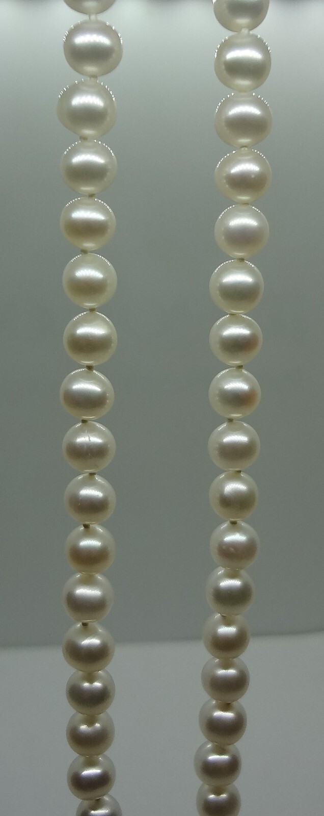 Vintage 14K Gold Cultured Pearl Strand Necklace 18” Round White Pearls 6.5-6.9mm