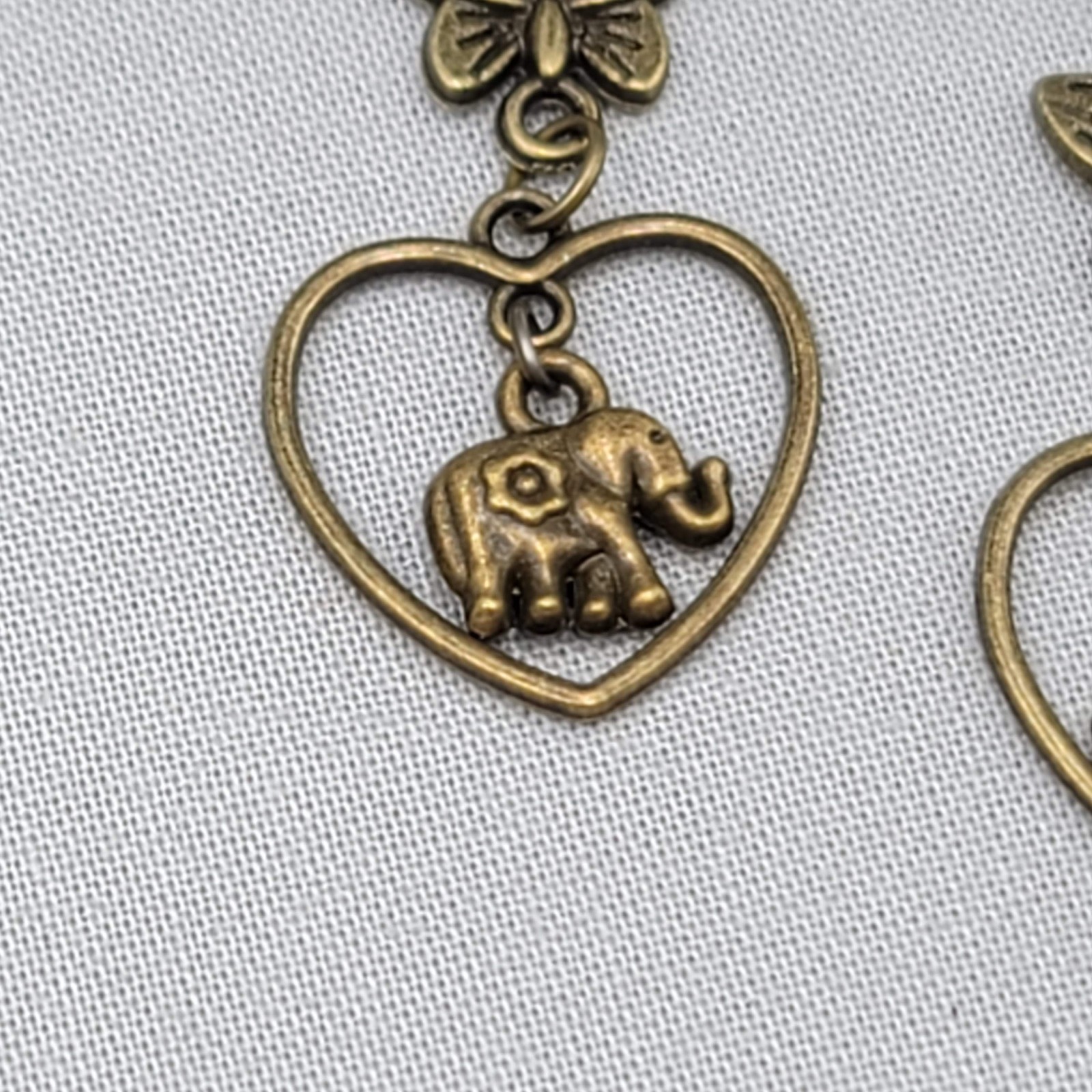 Butterfly Heart Elephant Pierced Earrings Bronze tone Dangle