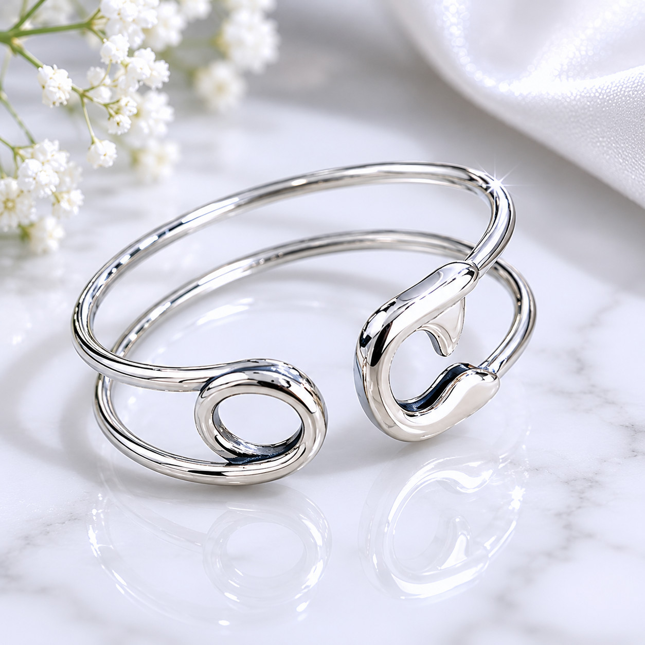 925 Sterling Silver Safety Pin Cuff Bracelet Adjustable Stamped Women Jewellery