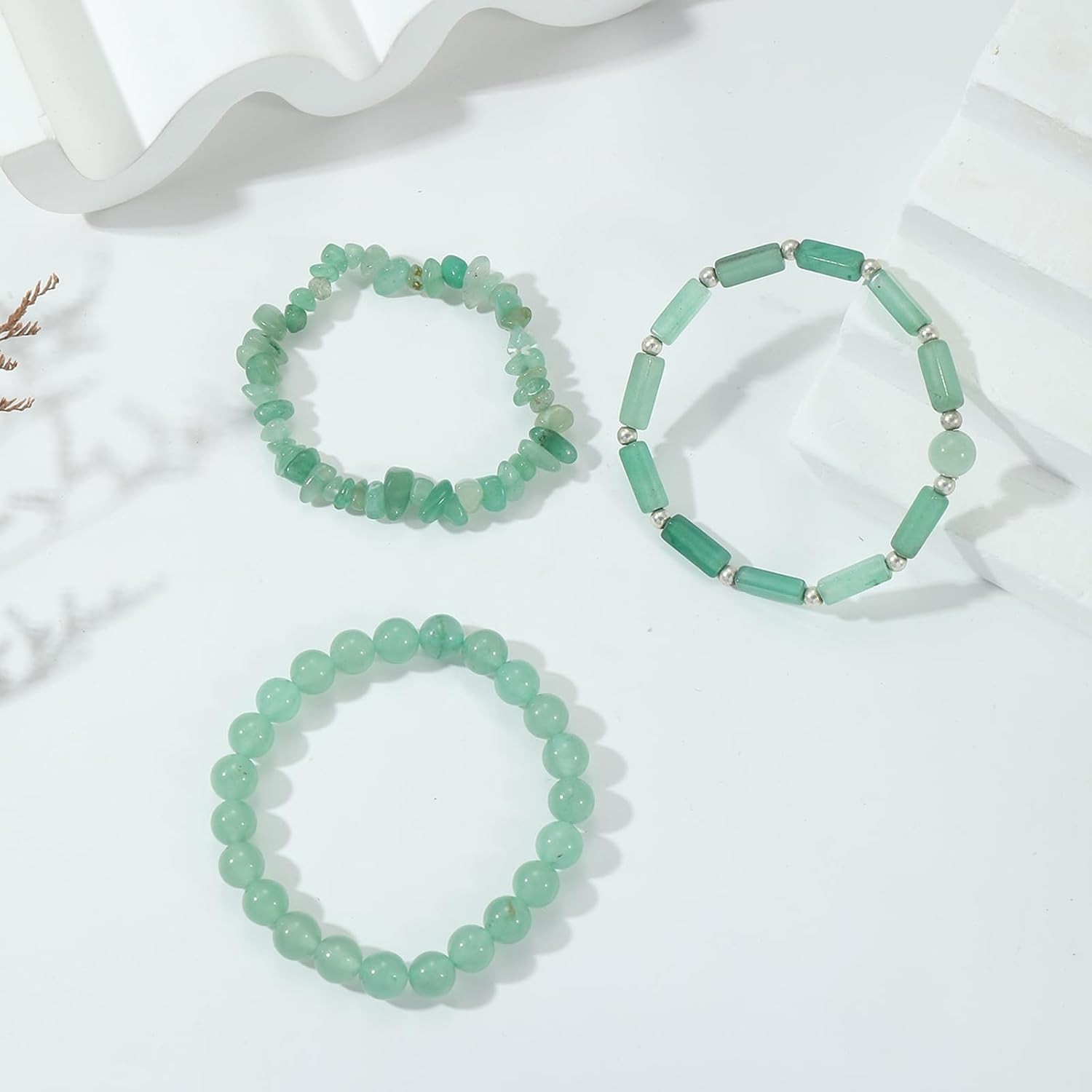 Stunning 3Pcs Natural Jade Bracelets for Women – 8mm Crystal Beaded Elegance