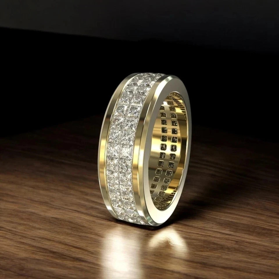 3.22Ct Princess Cut Lab Created Diamond Men’s Ring 14K White/Yellow Gold Plated
