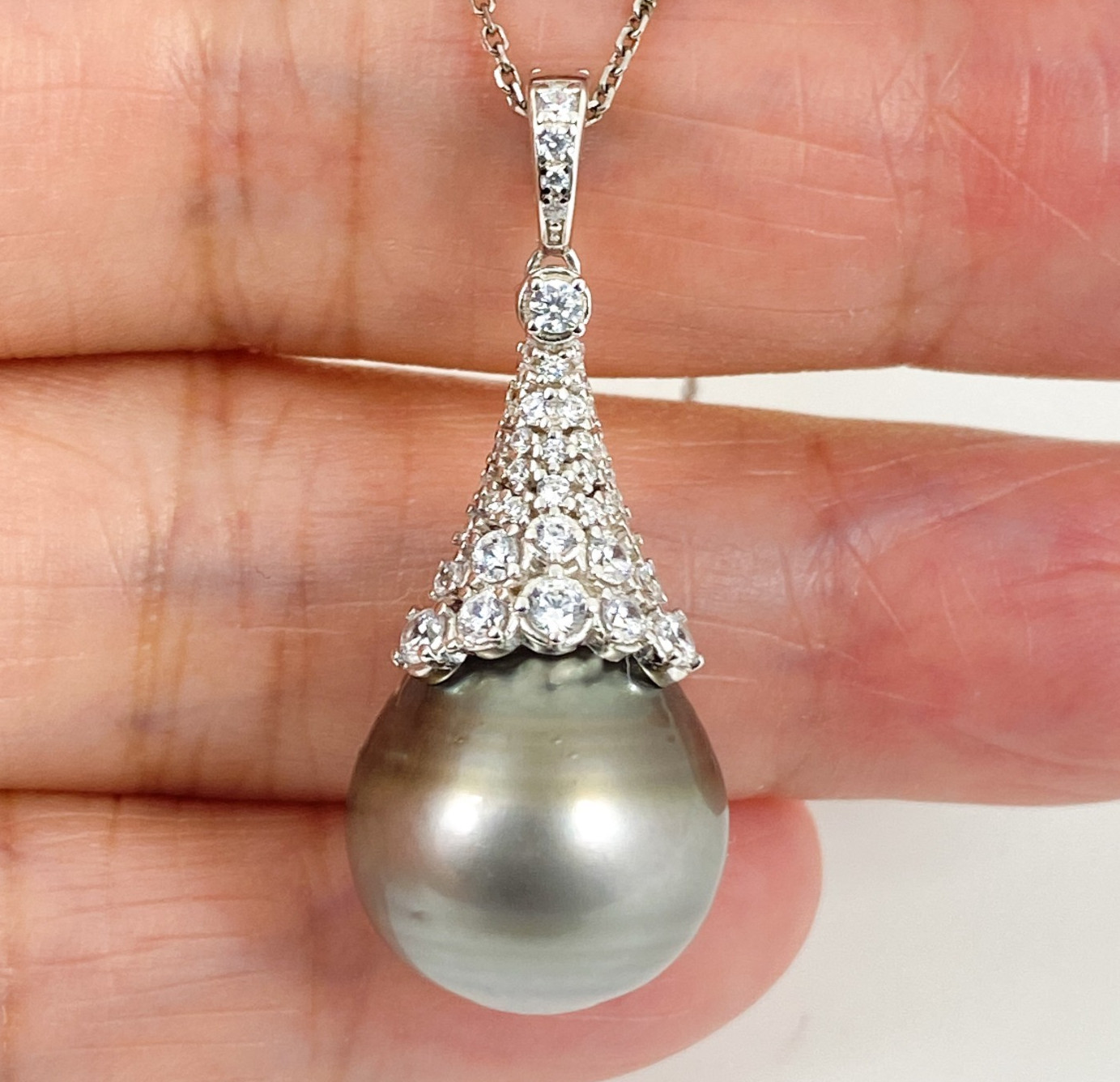 Enormous 15.2mm Genuine Tahitian Pearl Pendant Enhancer, 925 Silver #SP2010