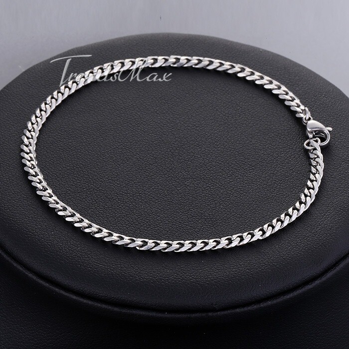11″ Silver Curb Cuban Link Anklet Bracelet Stainless Steel Beach Chain 3/5/7mm