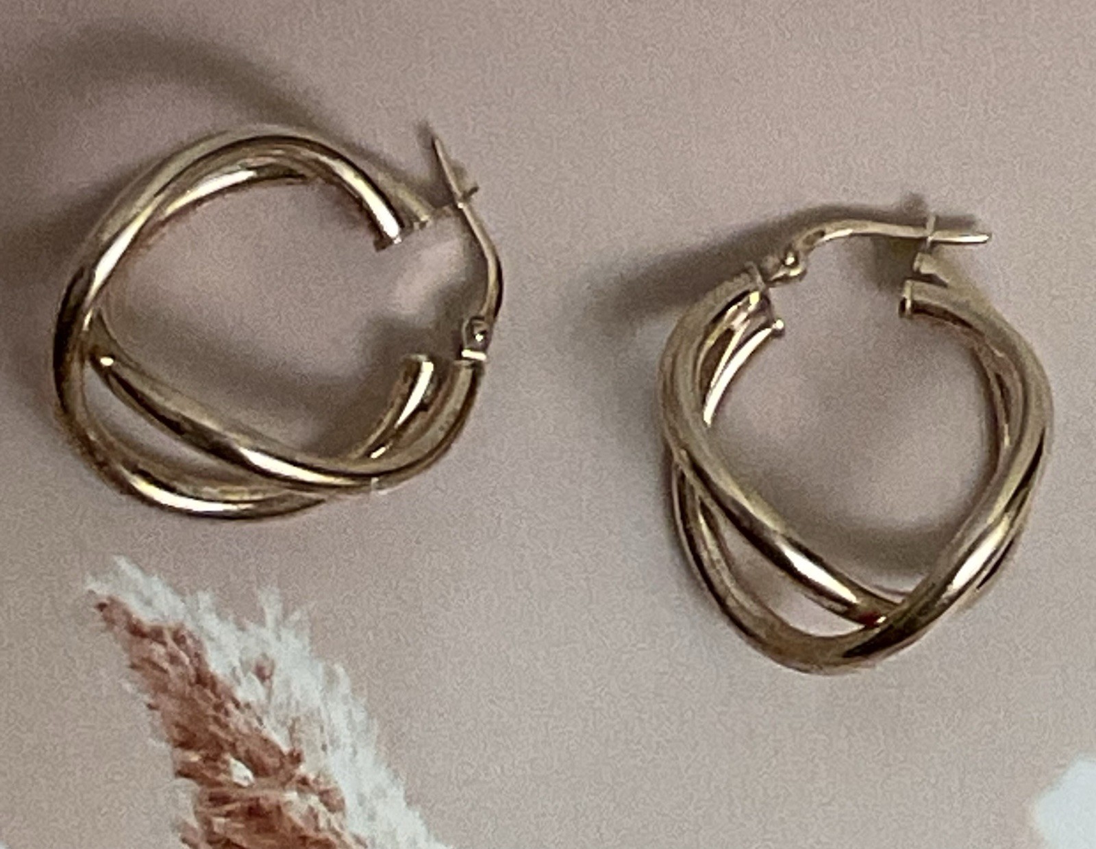 Italy 925 Sterling Silver Gold Vermeil Triple Twist Hoop Earrings Latch Back