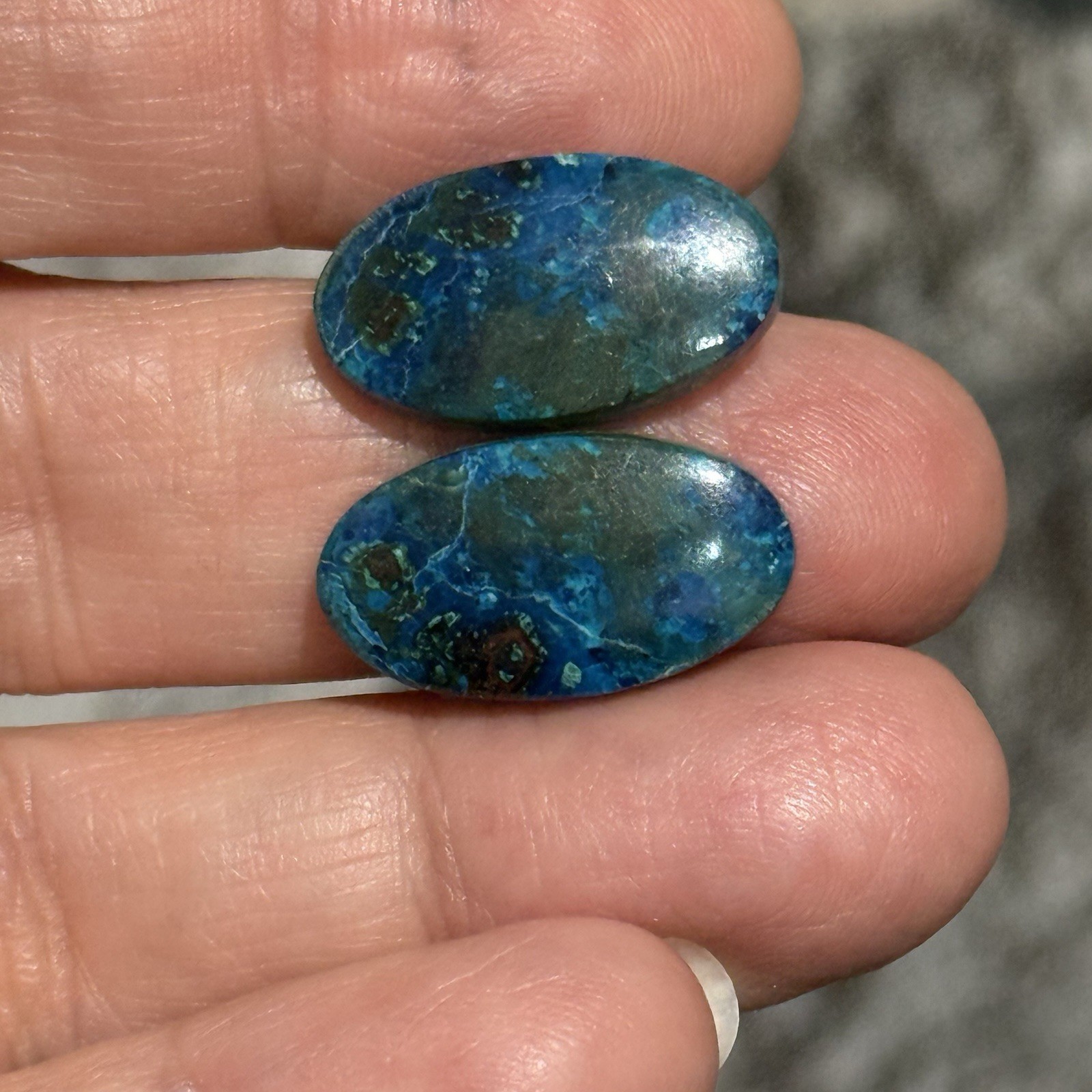 19.35ct 20.4×12.2×4.6mm Pair Of Rare Green Blue Shattuckite Oval Cabochons Gems