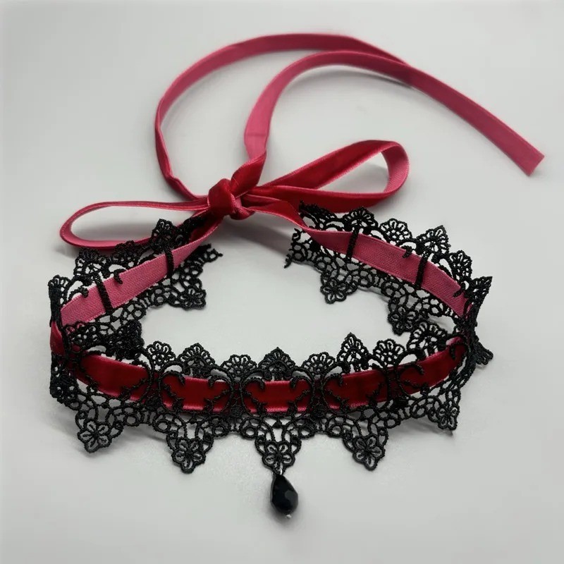 Gothic Lace Choker Necklace Victorian Velvet Collar Flower Pendant