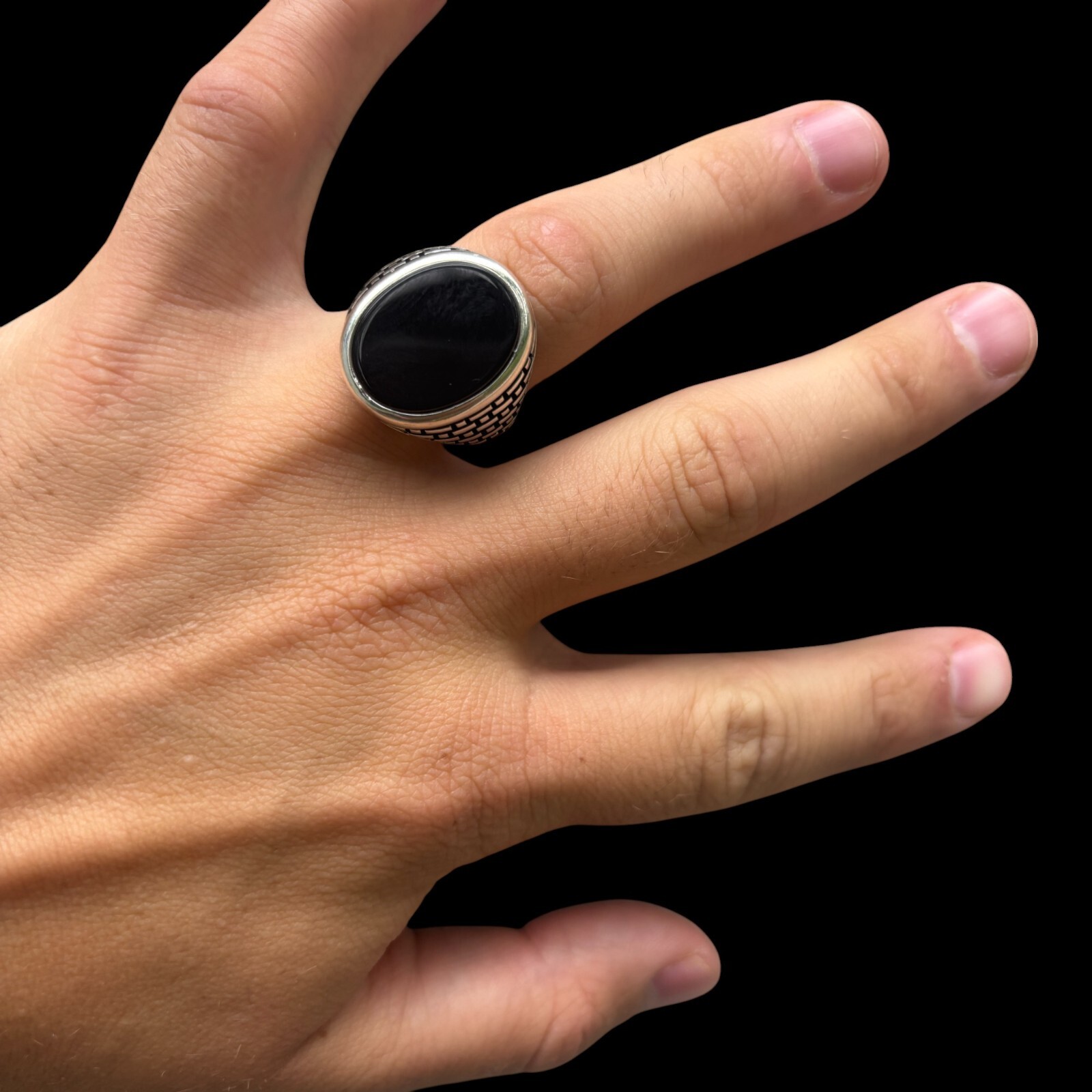Natural Black Onyx Gemstone Mens Real Solid – 925 Silver or 14k Yellow Gold