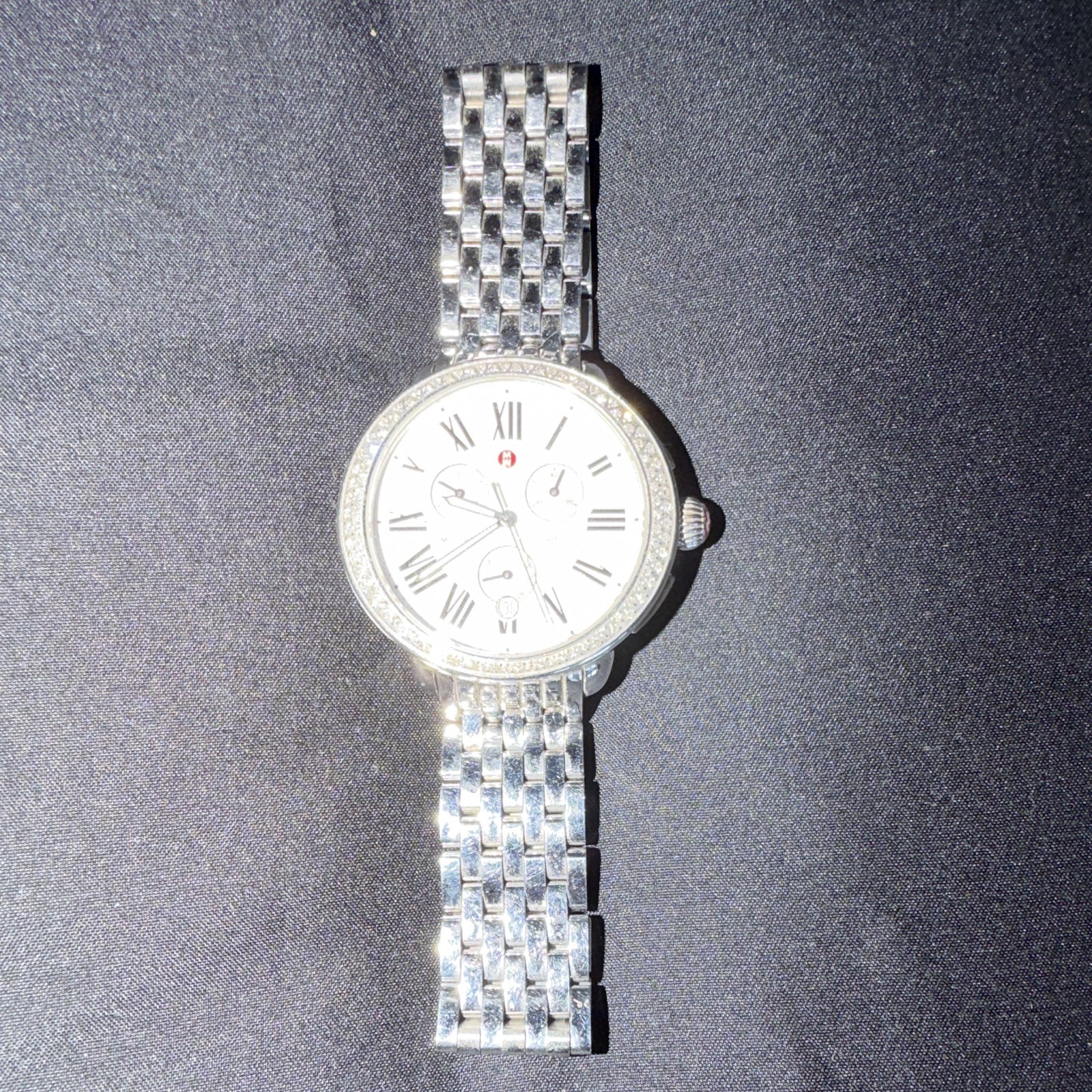 MICHELE Diamond Women’s Swiss Quartz Date Diamond Bezel Watch w/ Box