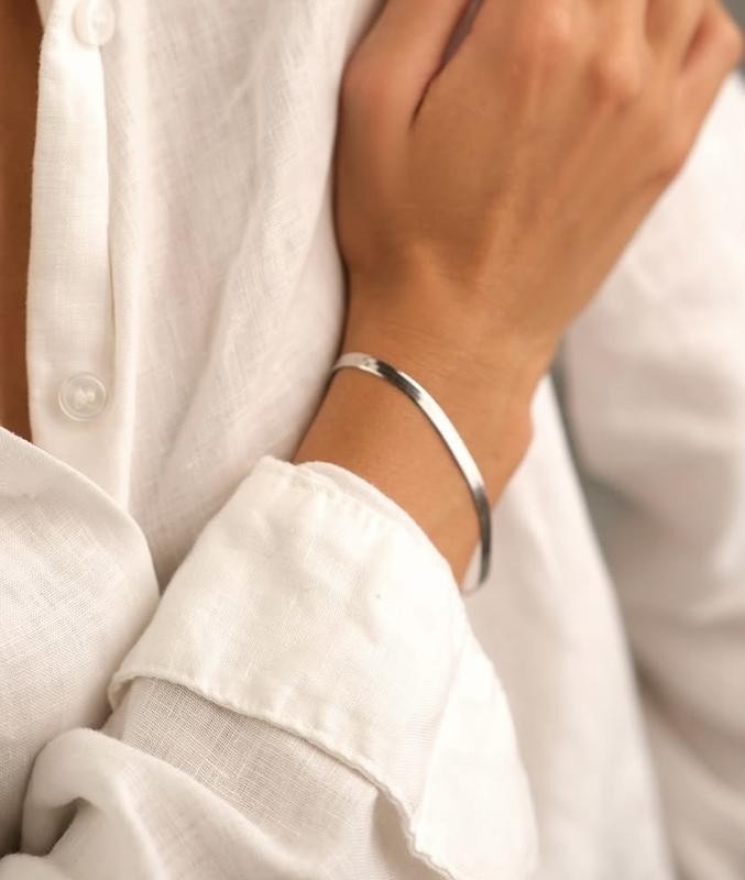 Minimalist Silver Flat Snake Chain Bracelet