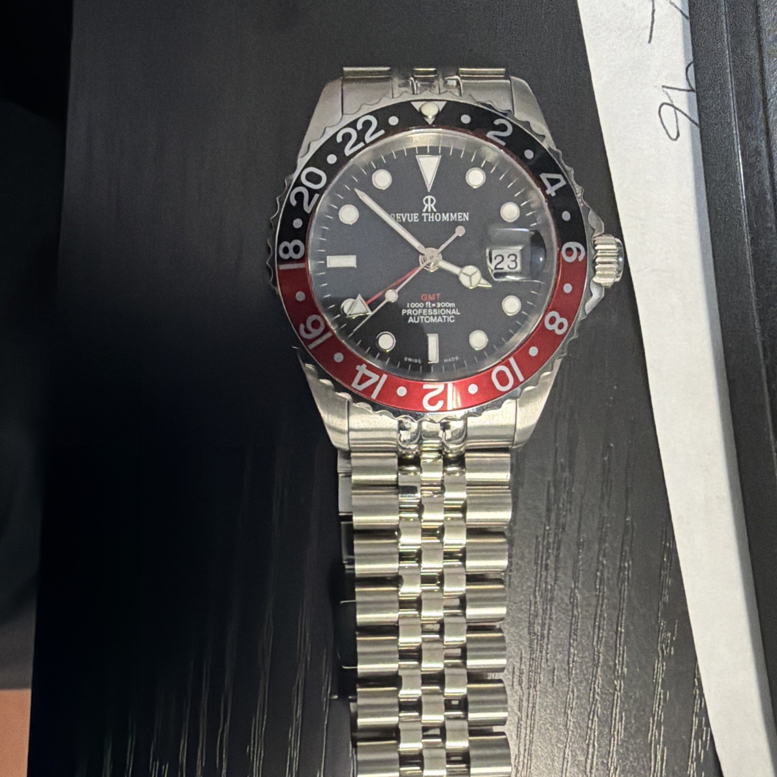 Revue Thommen Men’s ‘Diver’ GMT Black Dial Black & Red Bezel Watch 17572.2236