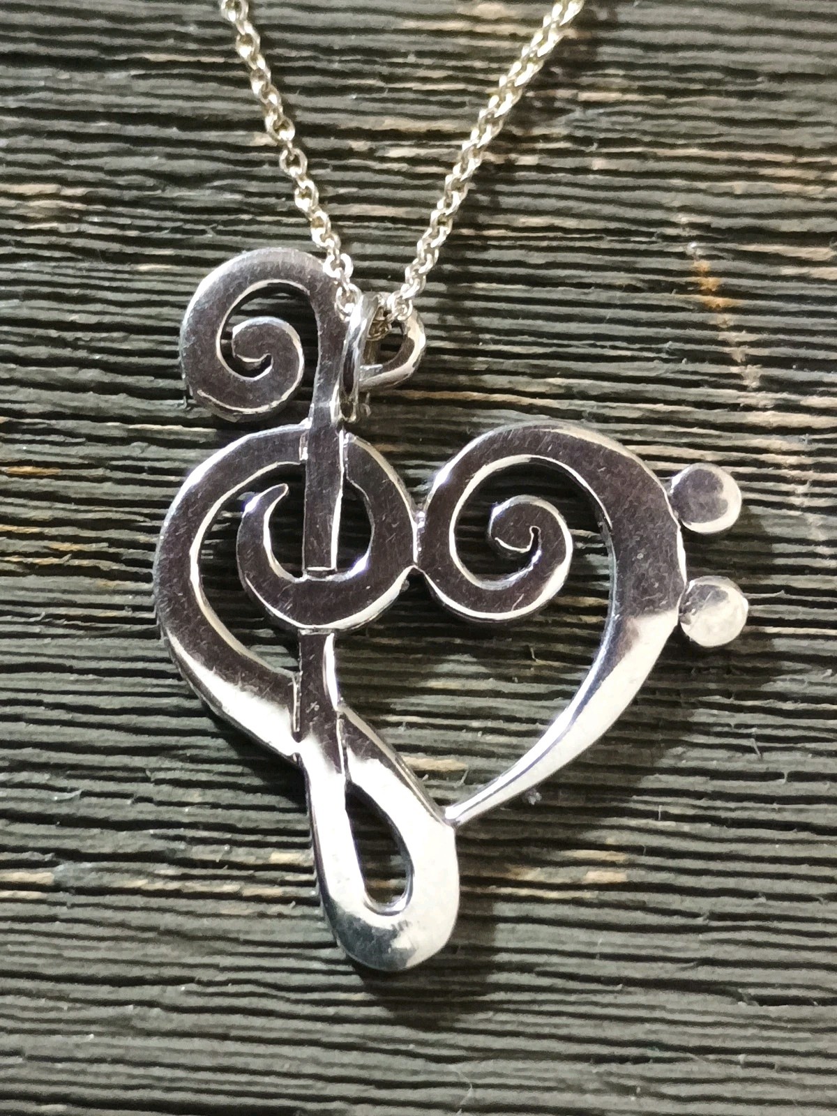 Treble Bass Clef Heart Sterling Silver Adjustable Necklace Music Love