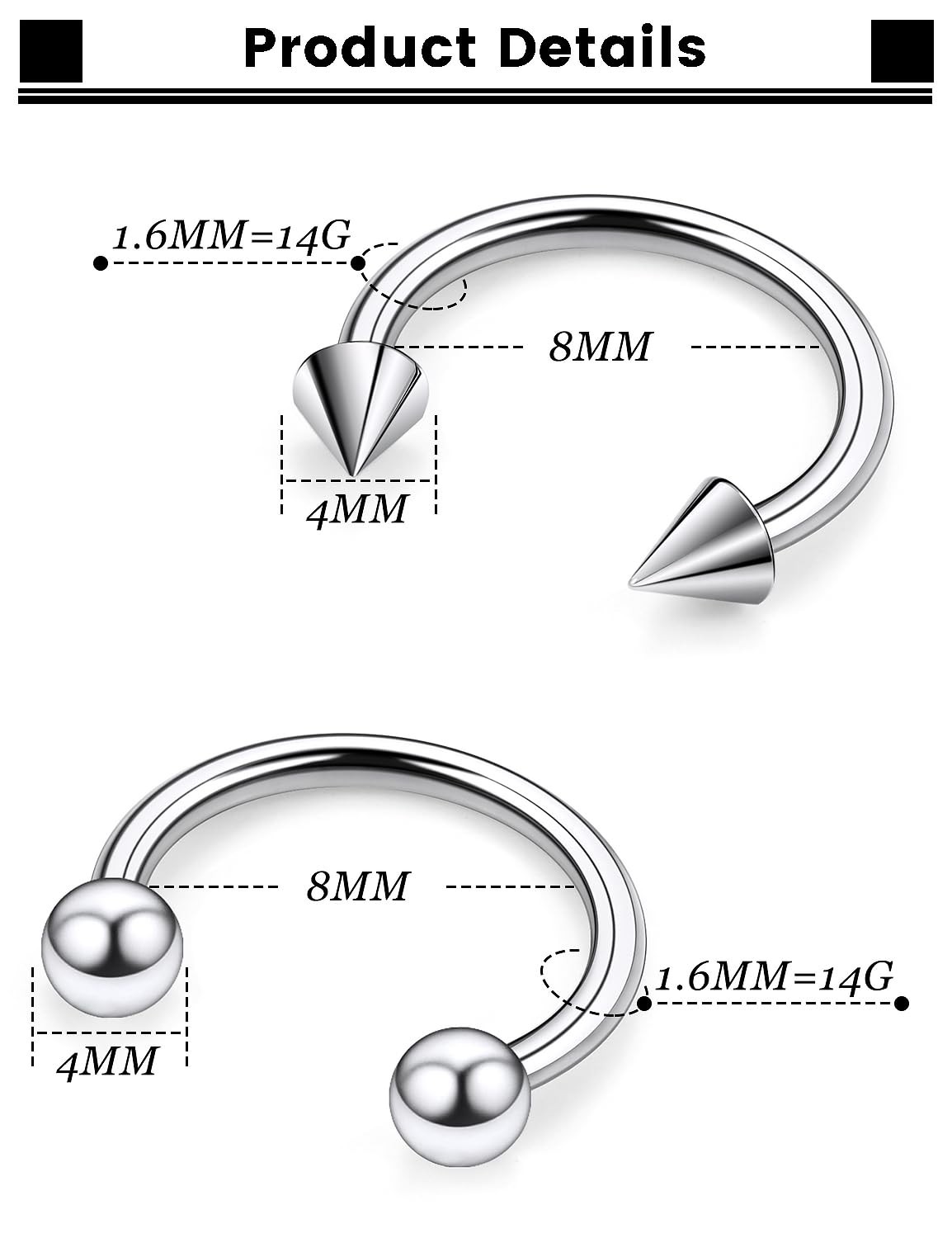 F136 Titanium 14g Septum Ring 14 Gauge Horseshoe Earrings Jewelry Surgical 14…