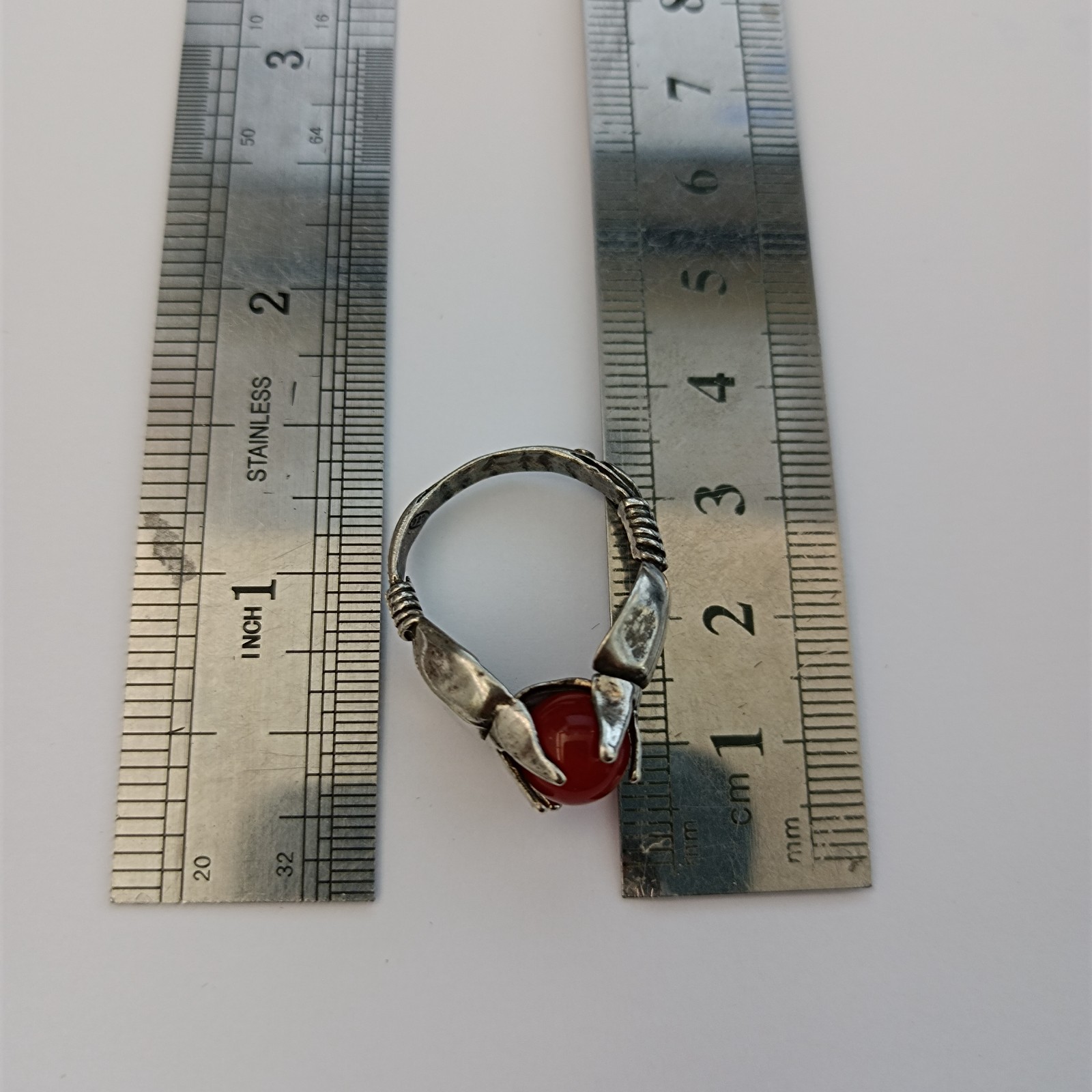 Pomegranate Silver Ring Natural Stone Israeli Artisan Handmade Vintage Unique