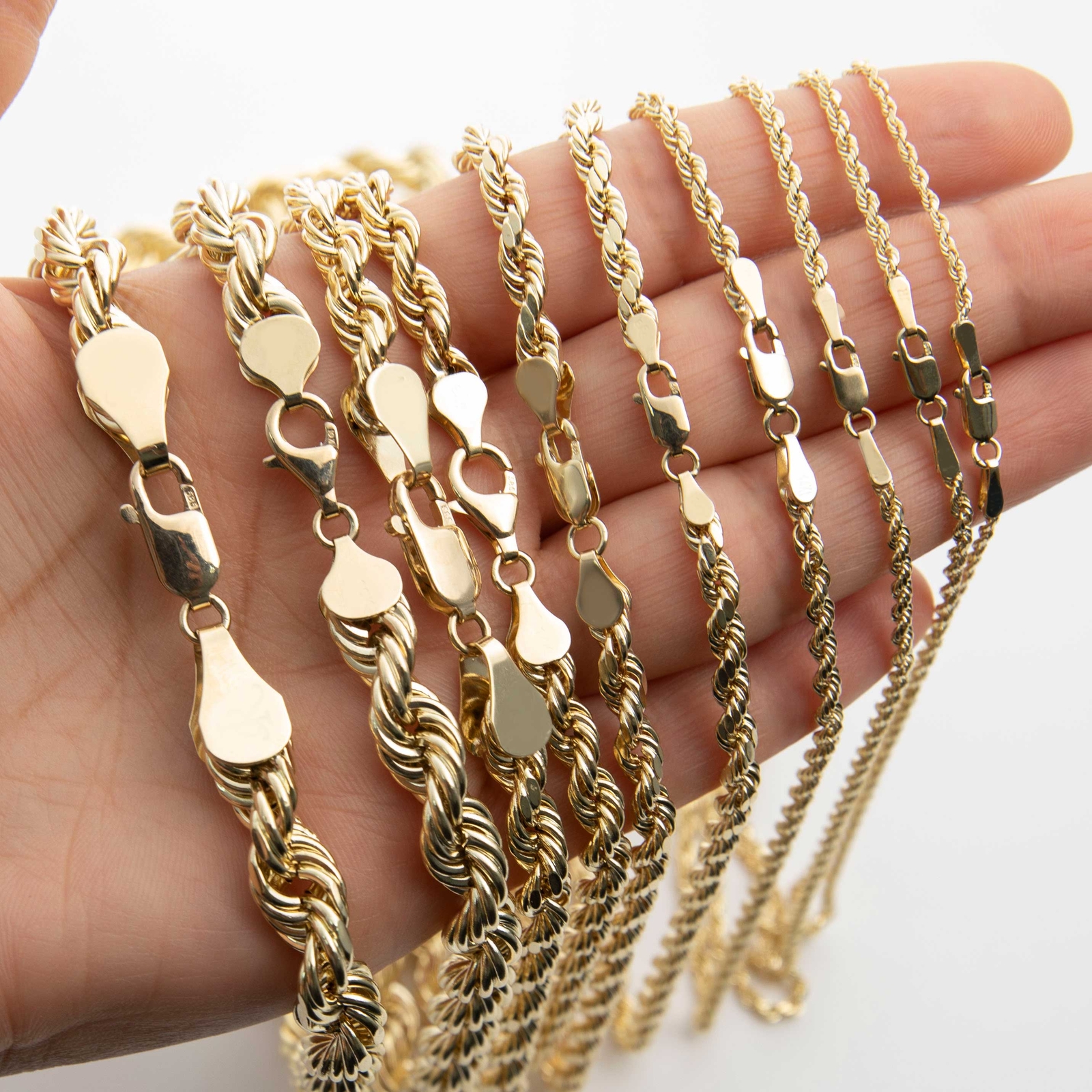 Rope Chain Necklace Real 14K Yellow Gold All Sizes