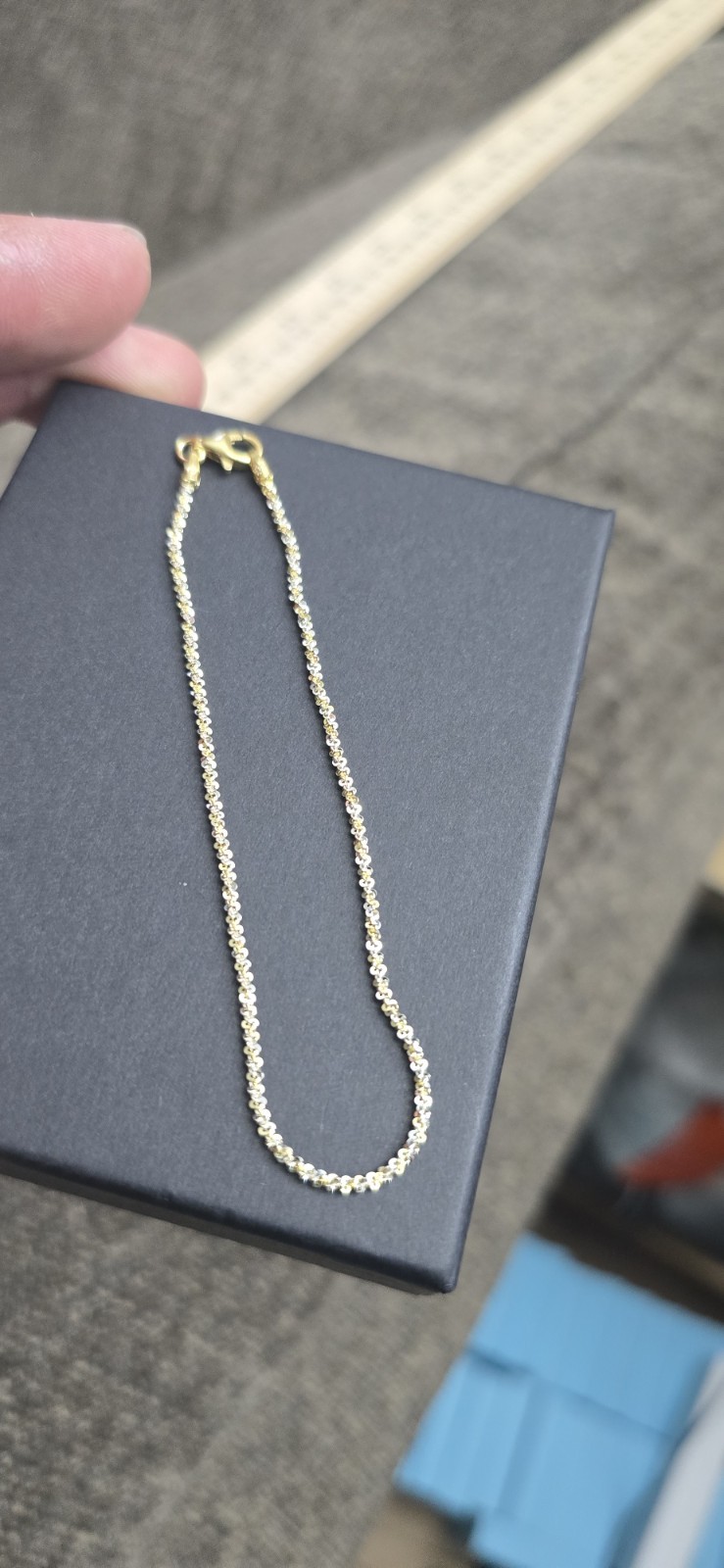 Italian 925 Silver & Yellow Gold Twisted Rock Rope Bracelet 8in