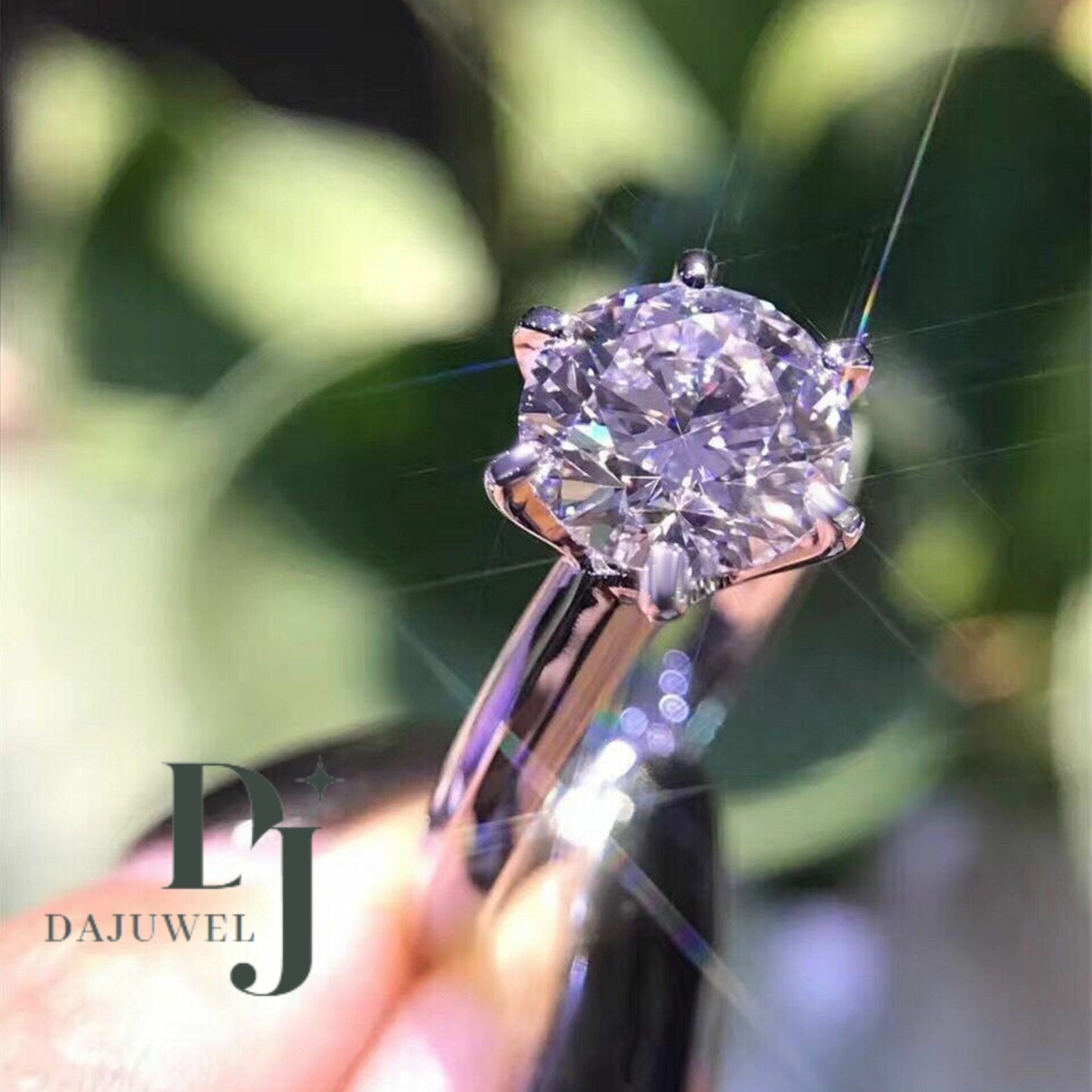 2 Carat Round Cut Moissanite Solitaire Engagement Ring Solid 14K White Gold