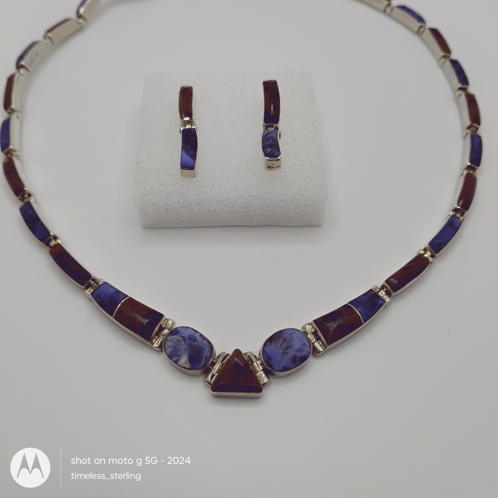 Vintage 950 SS Mahogany Obsidian and Sodalite Mexico Choker and Earring Set