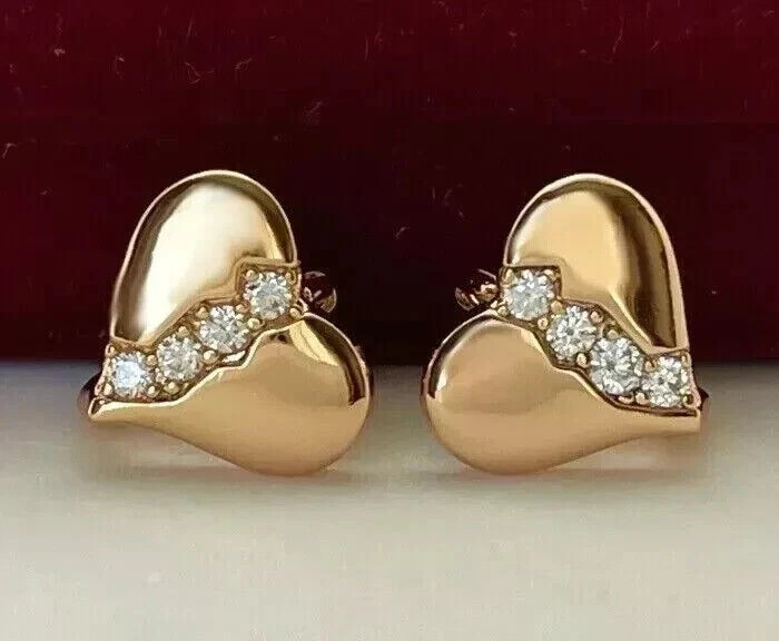 Women Broken Heart Hoop Earrings Round Cut Simulated Diamond 925 Starling Silver