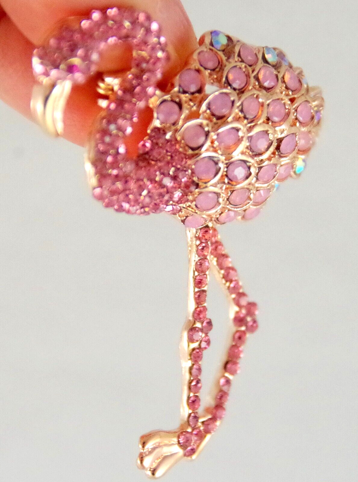 2 1/8″ NWOT PINK & AB RHINESTONE & GOLD TONE PINK FLAMINGO BIRD BROOCH PIN