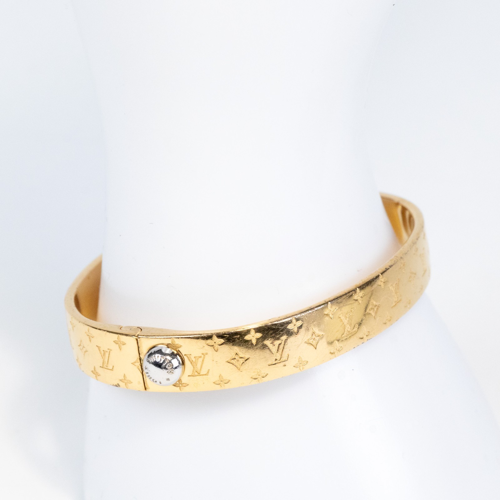 Louis Vuitton LV Nanogram Cuff Bracelet M00252 Bangle Gold Tone Size M Authentic