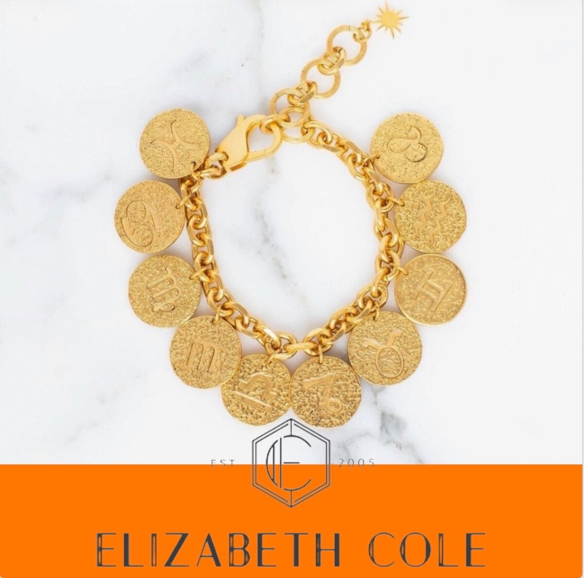 Elizabeth Cole Jewelry Aurea Charm Bracelet 24K Gold Zodiac Sign Charms