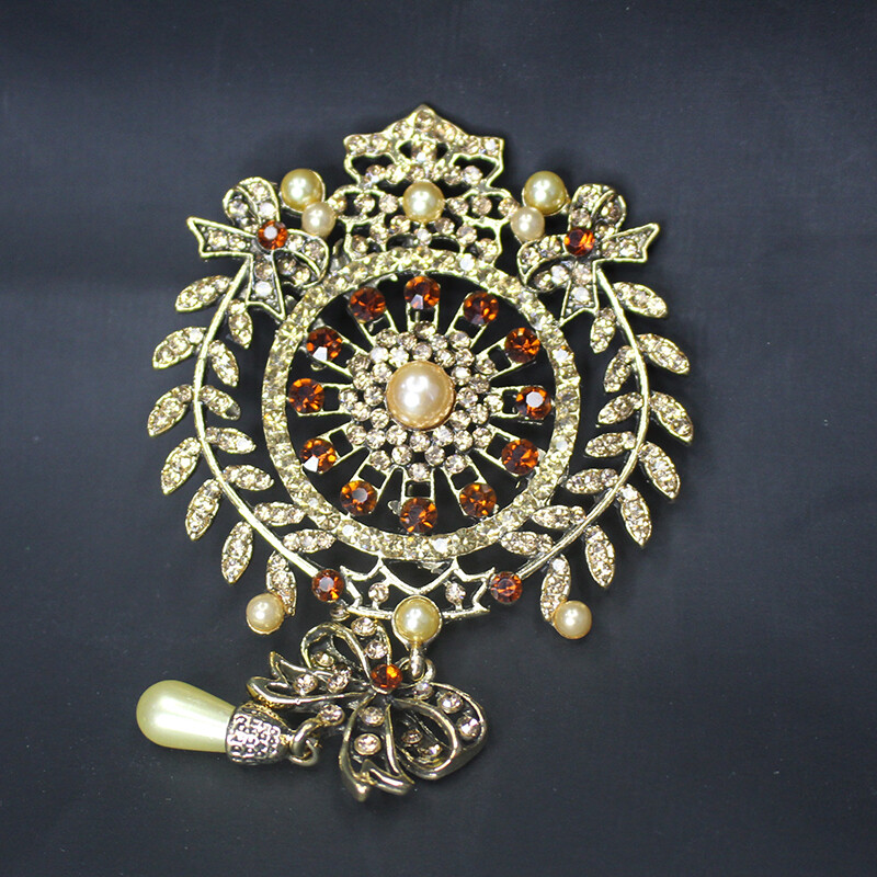 Vintage Medieval Bow Brooch Baroque Hollow Flower Rhinestone Pin