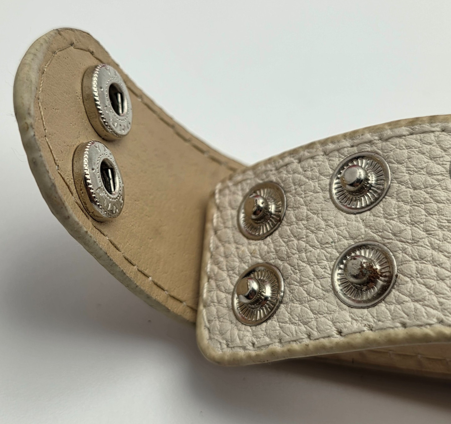 Initial J Beige Leather Cuff Bracelet 8 in Silver Tone Monogram Snap 30mm