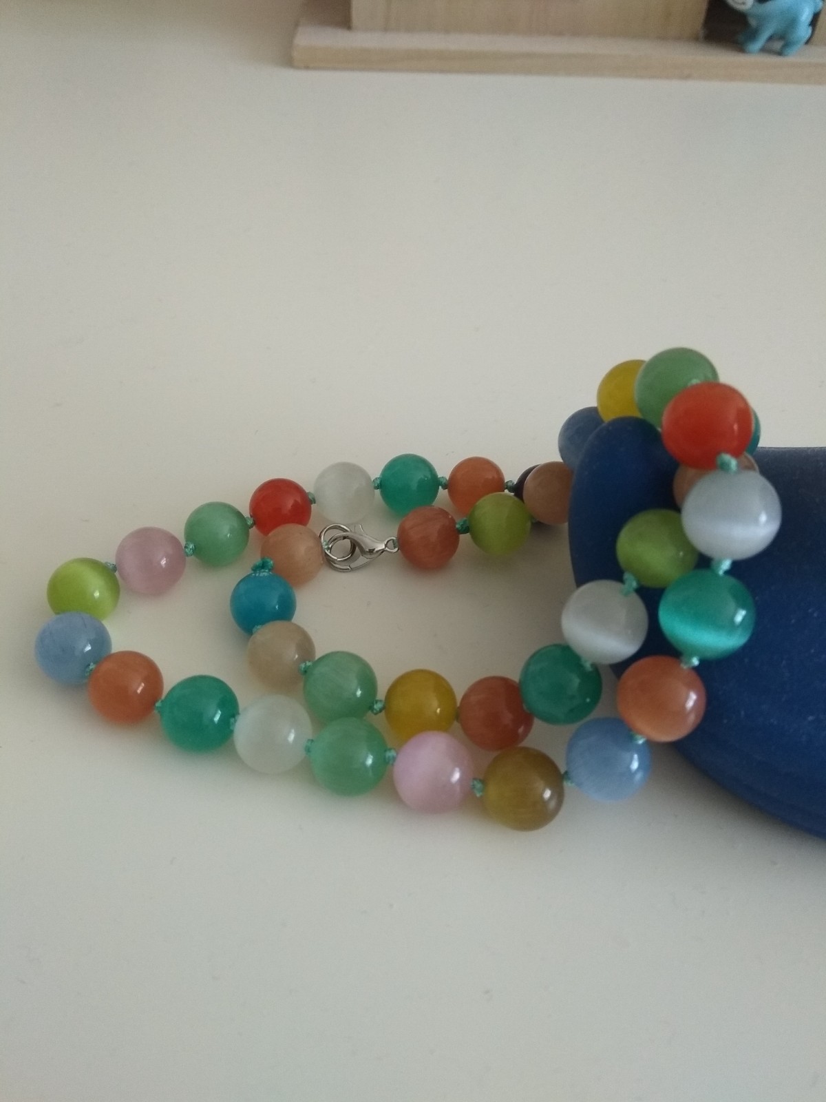 Natural 10mm Multi-coloured Cat’s Eye gemstone bead necklace 17.5″-UK seller93-2
